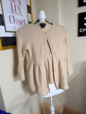 Sutton Cashmere Cream Peplum Button-Front Cardigan